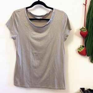 Banana Republic Factory Metallic Gold Short-Sleeve Crewneck T-shirt Satin Collar